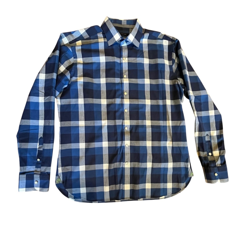 Hammer Made Mens Blue White Plaid Snap Button Down Shirt Size 43 17 L XL